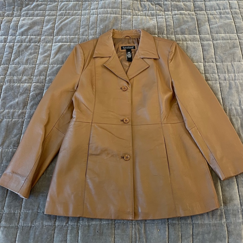 Dialogue Light brown washable real leather jacket size Large